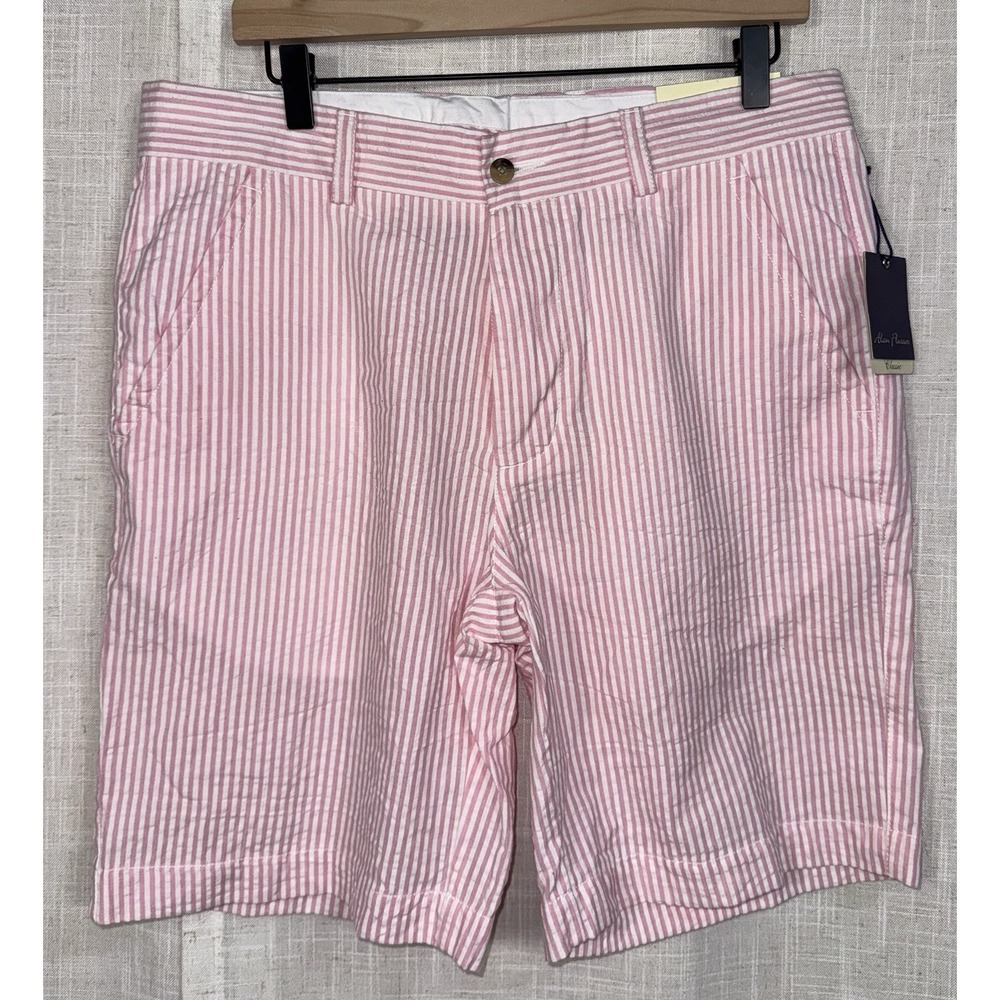 NWT Alan Flusser Men's Seersucker Shorts Pink White Striped 100% Cotton Size 34